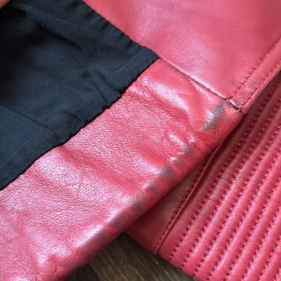 Balmain Red Leather Moto Jacket